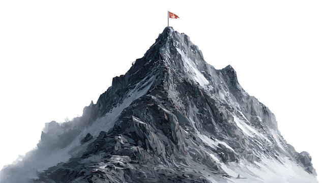 Mountain peak with flag, 3d rendered, isolated on transparent background