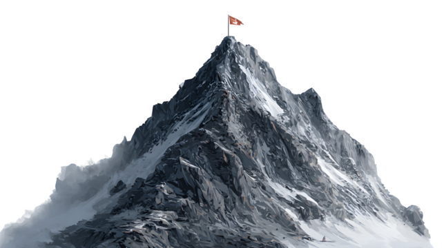 Mountain peak with flag, 3d rendered, isolated on transparent background
