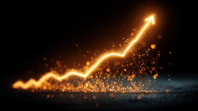 A glowing line graph with an upward trend, representing financial success and economic growth