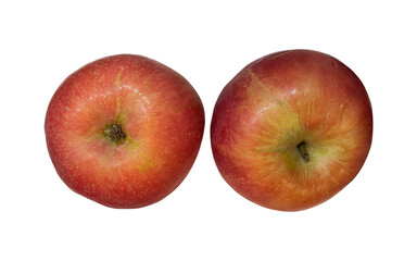 two red apple top view isolated