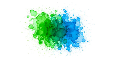 Watercolor Splashes Create Abstract Green Blue Design with Transparent Background