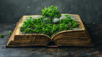 Ancient Book Opens to Enchanting Forest.