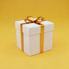 White Gift Box with Gold Ribbon — Elegant Present and Celebration Stock Photo