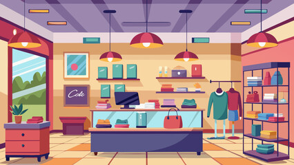 Modern retail clothing store interior with displays and merchandise