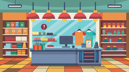 Fototapeta premium Interior of a colorful retail store with clothing and merchandise displays