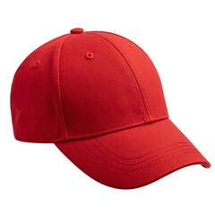 Red Baseball Cap with Adjustable Strap, Side Angle View, Isolated on Transparent Background