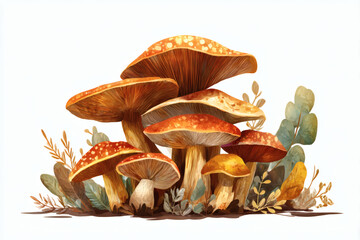 Autumn Mushrooms with Digital Illustration, and Botanical Art.