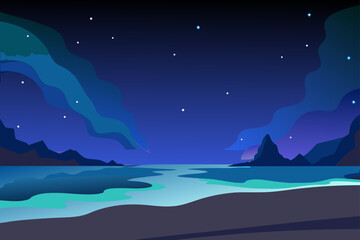 Obraz premium night landscape with moon and stars