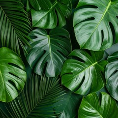 Seamless Tropical Leaf Pattern, Flat Lay, Rich Green Tones