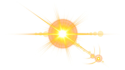 Bright orange sunburst flare with red accents isolated on transparent background