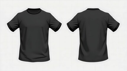 Short sleeve white t-shirt with black accents mockup shown in front, side, and back views, high-quality 3D rendering for fashion branding, t-shirt design, or clothing presentation