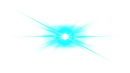 Bright cyan light burst effect isolated on transparent background