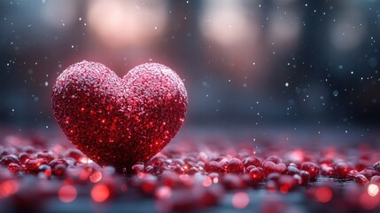 Obraz premium A Sparkling Symphony of Love, Glittering Heart on a Reflective Surface