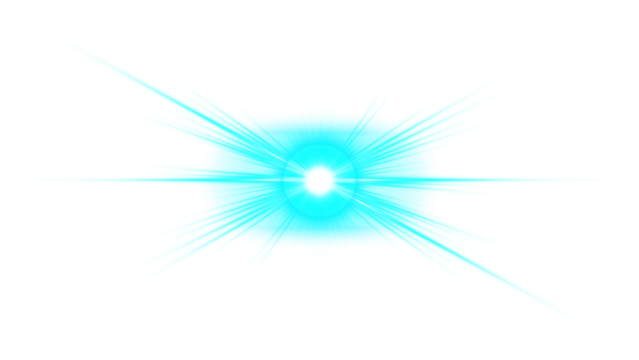 Bright cyan light burst effect isolated on transparent background