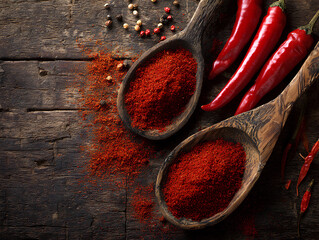 red hot chili peppers in wooden spoon