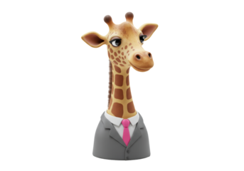 Isolated Giraffe Wearing Business Suit and Pink Tie
