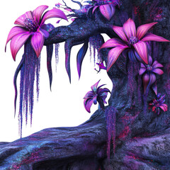 glowing fantasy tropical vines with bioluminescent flowers