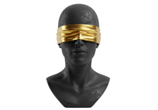 Isolated Blindfolded Bust Statue Covered with Gold