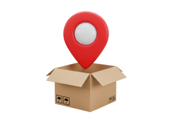 Isolated Location Pin Coming Out of an Open Box