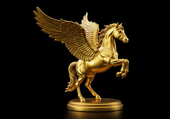 Golden Pegasus Statue on a Dark Background