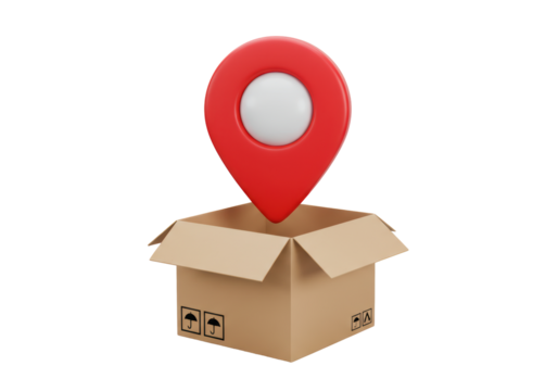 Isolated Location Pin Coming Out of an Open Box