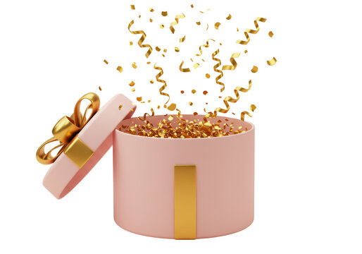 Isolated Celebration Gift Box with Gold Confetti Burst