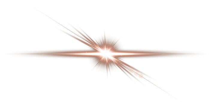 Copper starburst lens flare with light rays, transparent background
