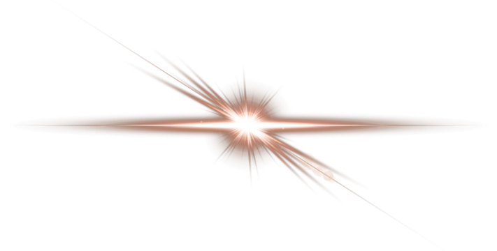 Copper starburst lens flare with light rays, transparent background