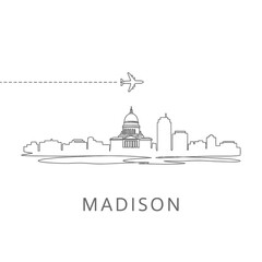 Madison Skyline Plane Travel Minimalist Vector.