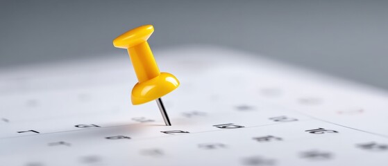 Event reminder feature calendar image of a yellow push pin office environment close-up view productivity concept