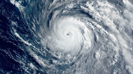 A powerful tropical cyclone forming over the ocean, with a clearly defined eye.