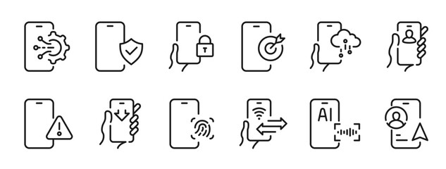 Smartphone collection line icons set. Editable Stroke
