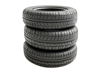 Stack of three new car tires isolated isolated on white or transparent png