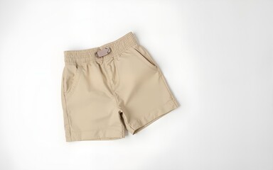 Beige Children's Shorts on White Table. High quality