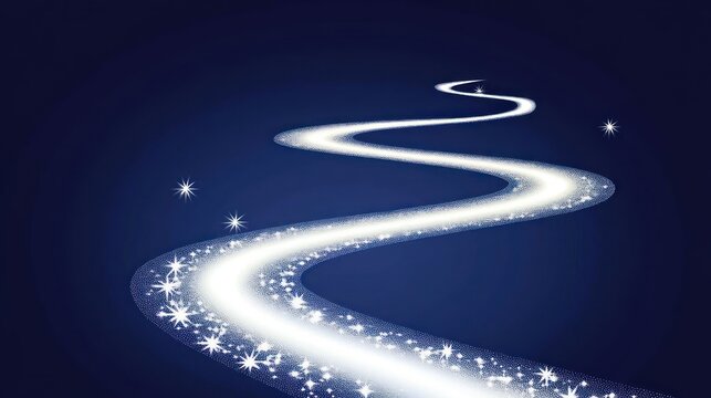 Mystical Winding Trail of Stardust and Stars on a Deep Blue Night Sky