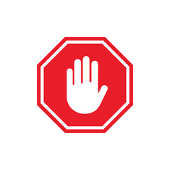 Stop sign hand gesture red octagon symbol or transparent background, caution, warning, traffic safety, halt signal, bold graphic design vector illustration