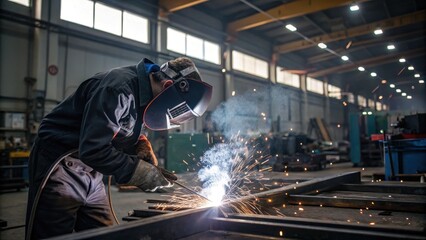 Skilled Welder Performing Metalwork in Industrial Workshop