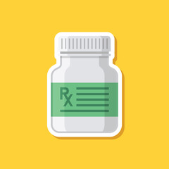 Pill paper sticker icon in flat style. Drug vector illustration on isolated background. Medicine pharmacy sign business concept.