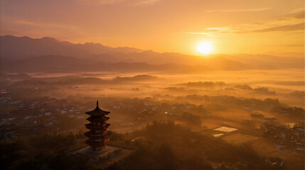 Sunrise Pagoda Asian Mountain Mist.