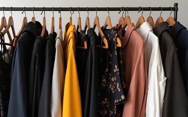 A stylish rack showcasing a variety of elegant clothing options. High quality