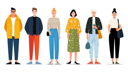 Diverse Group of Young Adults in Modern Fashion Outfits Displaying Varied Styles in a City Setting