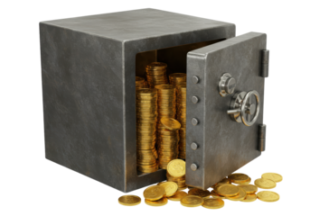 Isolated Safe with Stacks of Gold Coins Inside
