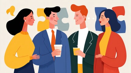 Diverse Group of Young Professionals Engaging in a Friendly Discussion with Coffee Beverages