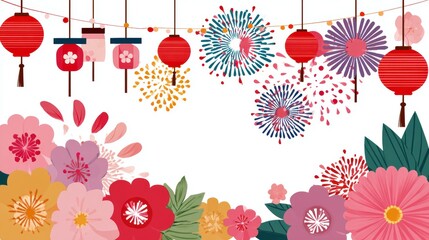 Colorful Floral Arrangement with Lanterns and Traditional Decorations for a Festive Celebration