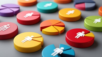 Colorful Pie Charts Representing Business Data Analysis and Market Growth Strategies