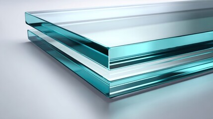 Layered Transparent Glass Sheets with Smooth Surface and Reflective Texture in Modern Design