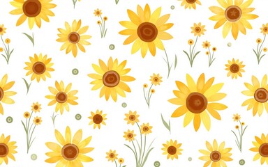 A seamless summer pattern of abstract sunflowers and wildflowers painted in watercolor with transparent background. Hand-painted sunflower PNG wallpaper. High quality