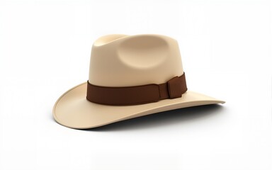 Old brown and cream hat on white background with space for text. High quality