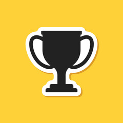 Trophy cup paper sticker icon in flat style. Award prize vector illustration on isolated background. Champion sports event sign business concept.