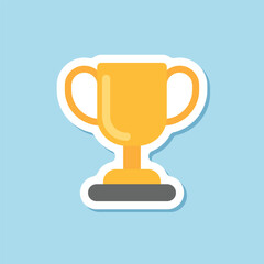 Trophy cup paper sticker icon in flat style. Award prize vector illustration on isolated background. Champion sports event sign business concept.